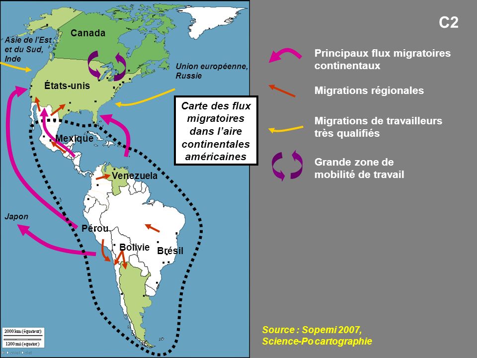 Carte des flux migratoires dans l’aire continentales américaines
