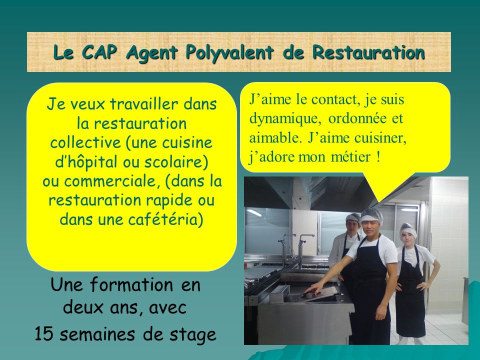Le CAP Agent Polyvalent de Restauration