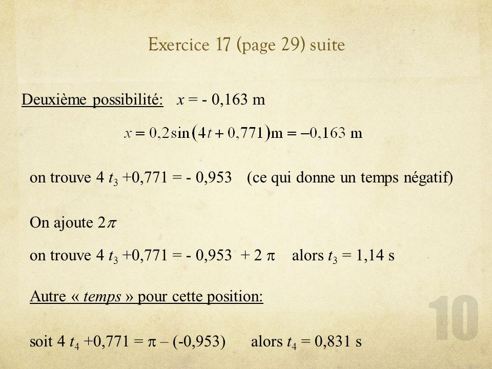 Exercice 17 (page 29) suite Deuxième possibilité: x = - 0,163 m