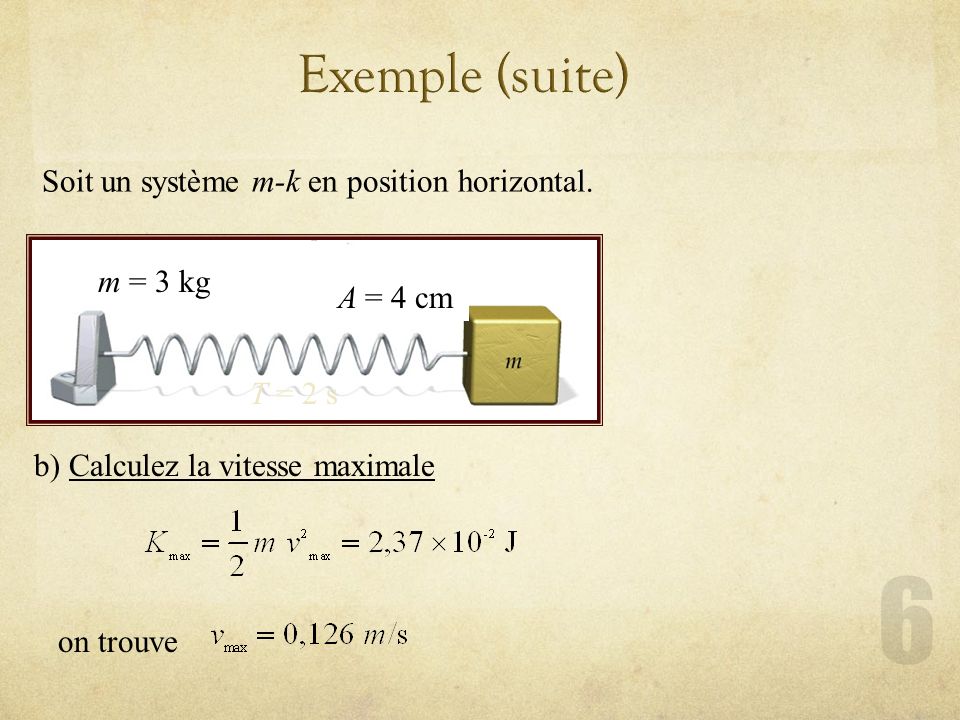 Exemple (suite) Soit un système m-k en position horizontal. m = 3 kg