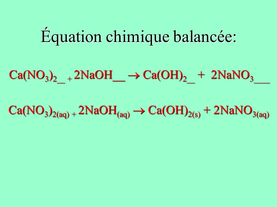 Équation chimique balancée: