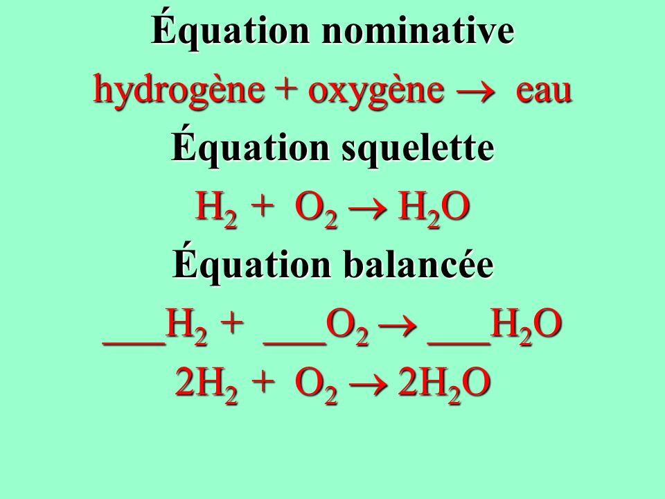 hydrogène + oxygène  eau