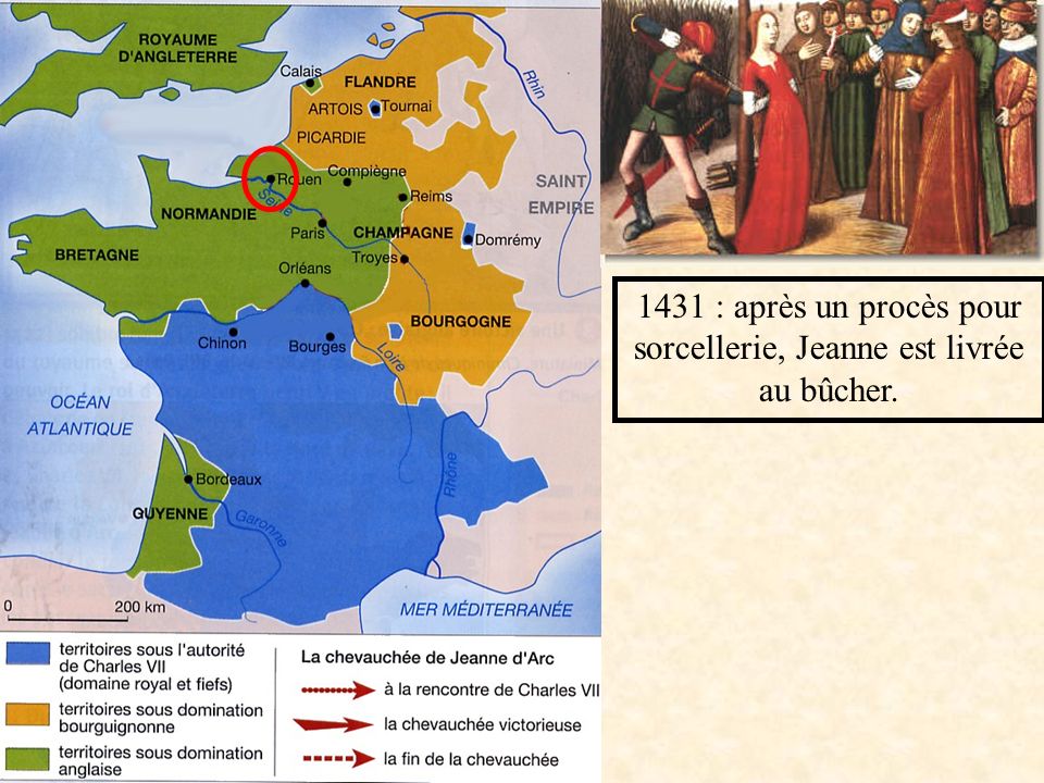 1431 : après un procès pour sorcellerie, Jeanne est livrée au bûcher.