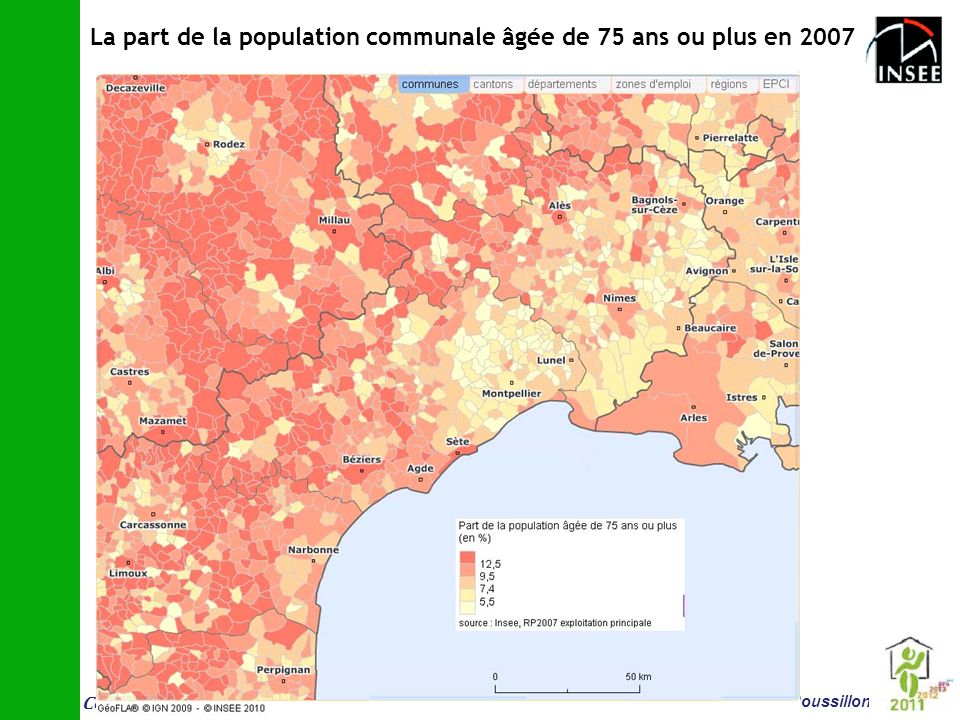 La part de la population communale âgée de 75 ans ou plus en 2007