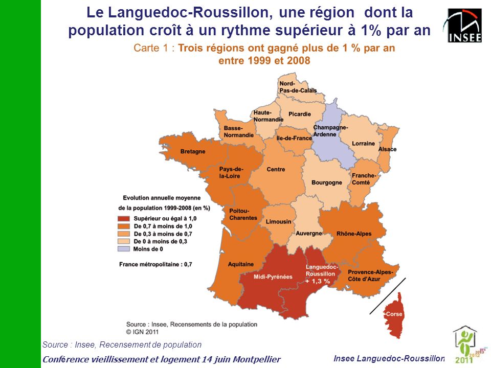 Le Languedoc-Roussillon, une région dont la population croît à un rythme supérieur à 1% par an