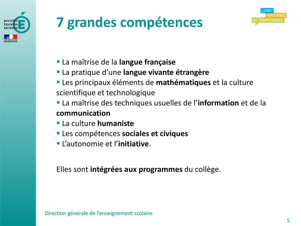 7 grandes compétences La maîtrise de la langue française