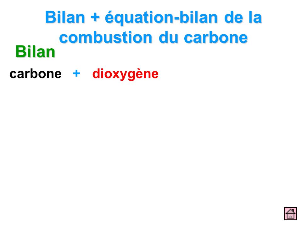 Bilan + équation-bilan de la combustion du carbone
