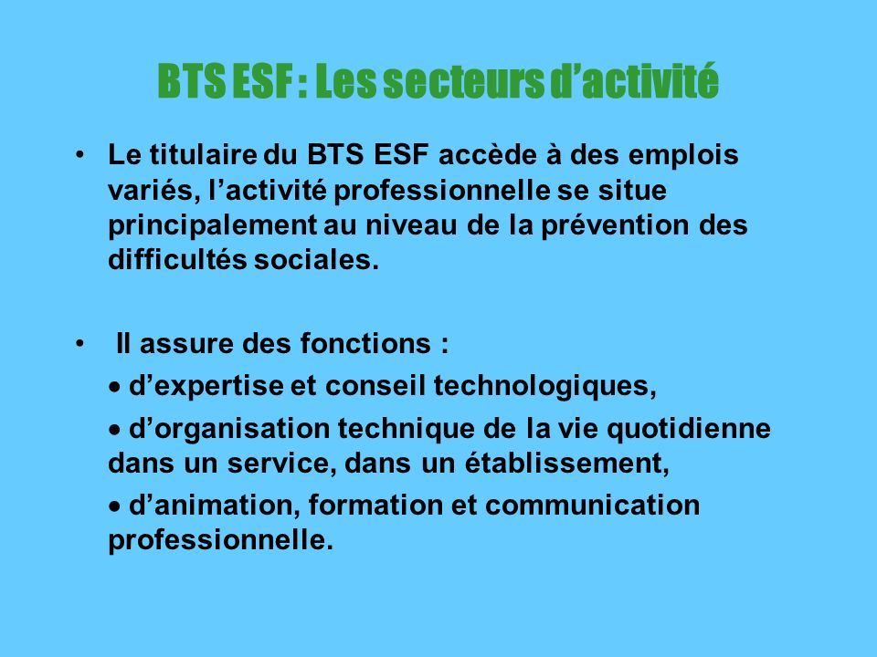 BTS ESF : Les secteurs d’activité
