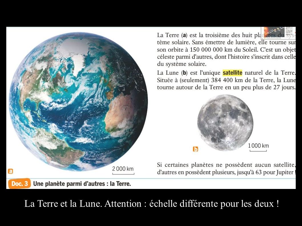 La Terre et la Lune. Attention : échelle différente pour les deux !