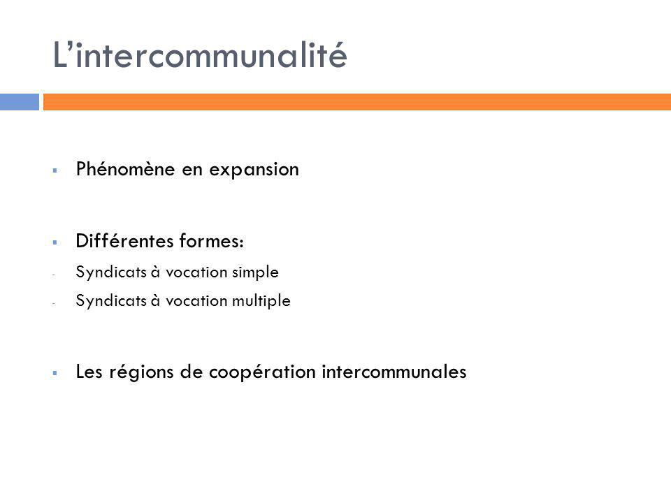 L’intercommunalité Phénomène en expansion Différentes formes: