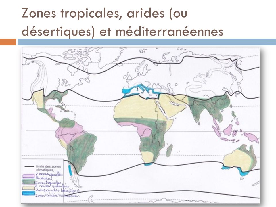 Zones tropicales, arides (ou désertiques) et méditerranéennes