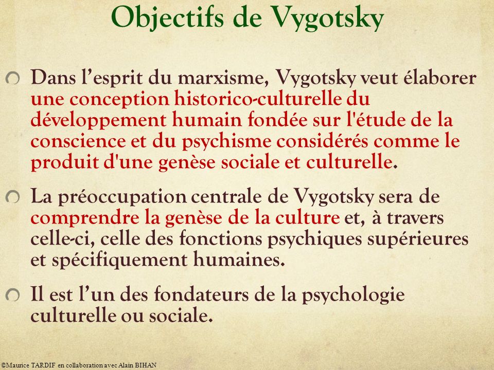 Objectifs de Vygotsky