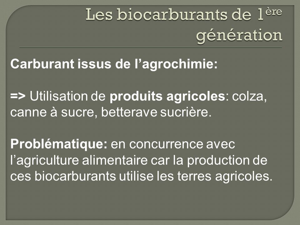 Les biocarburants de 1ère génération