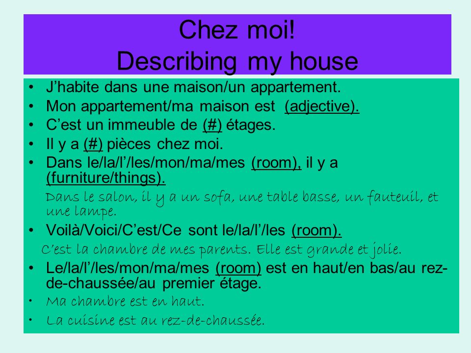 Chez moi! Describing my house