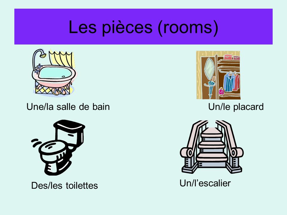 Les pièces (rooms) Une/la salle de bain Un/le placard Un/l’escalier