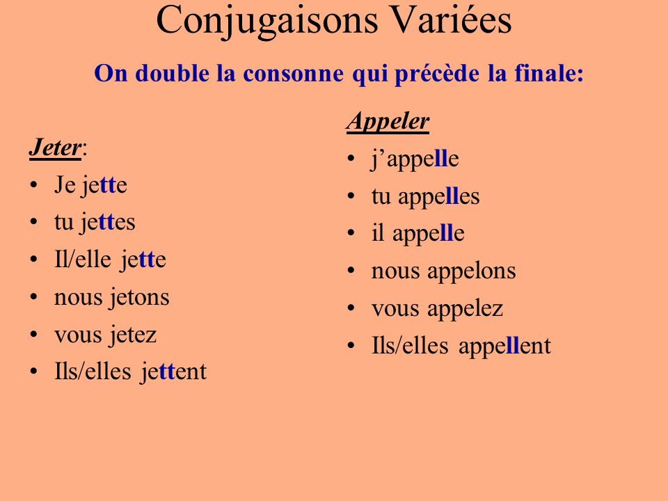 Conjugaisons Variées On double la consonne qui précède la finale: