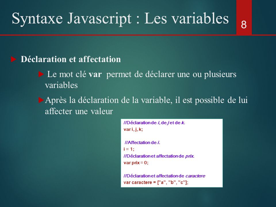 Syntaxe Javascript : Les variables