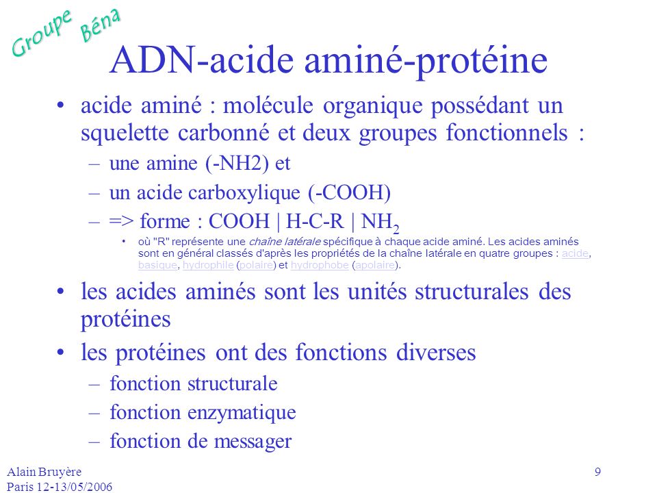ADN-acide aminé-protéine
