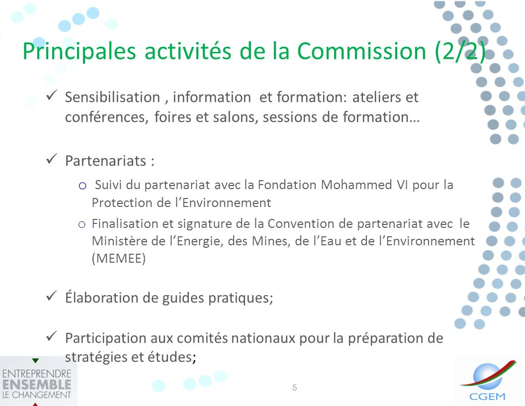 Principales activités de la Commission (2/2)