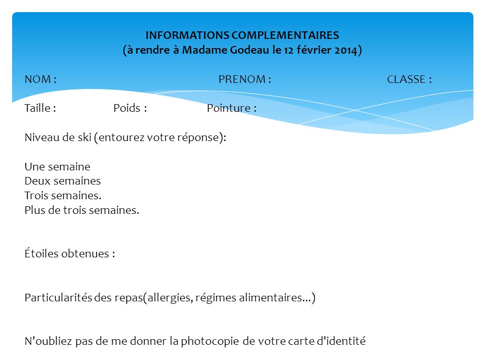 INFORMATIONS COMPLEMENTAIRES