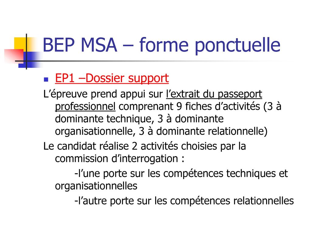 BEP MSA – forme ponctuelle