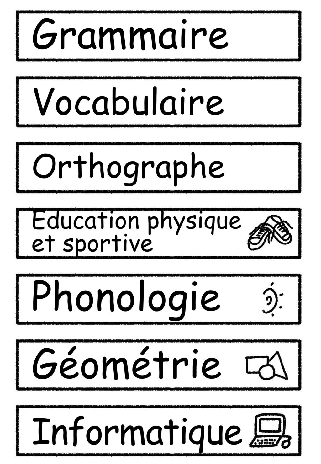 Grammaire Phonologie Géométrie Vocabulaire Informatique Orthographe