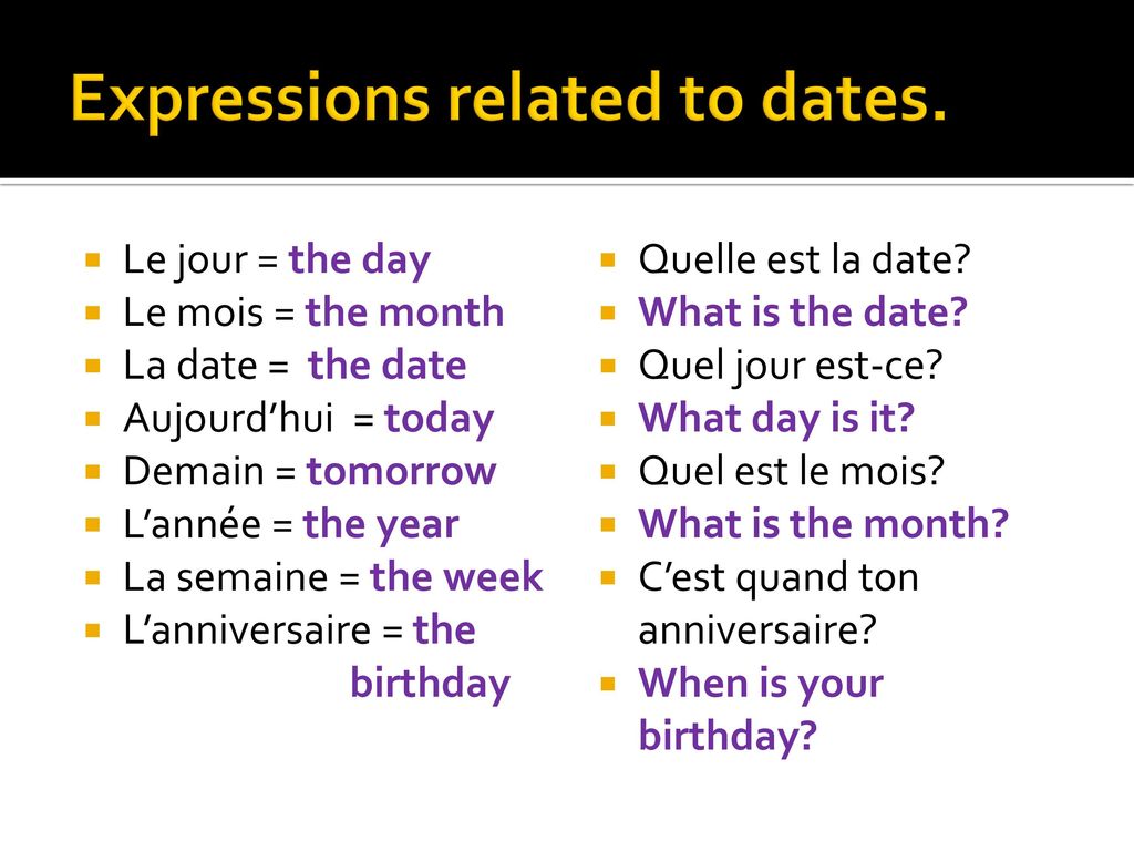 Expressions related to dates.