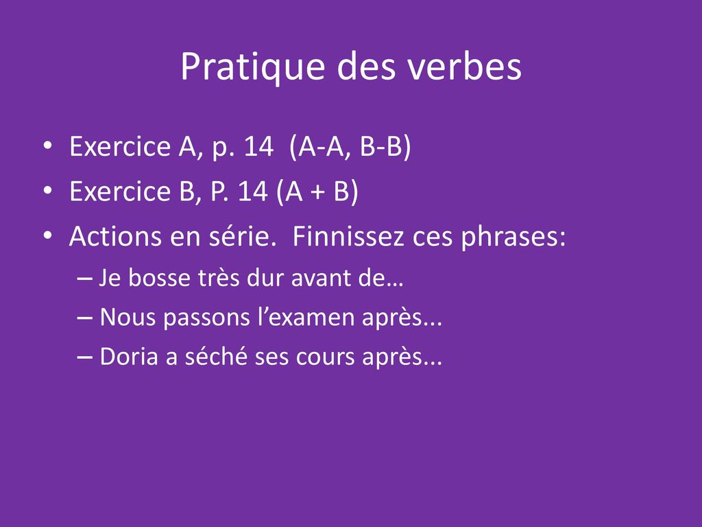 Pratique des verbes Exercice A, p. 14 (A-A, B-B)
