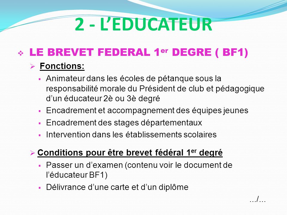 2 - L’EDUCATEUR Fonctions: