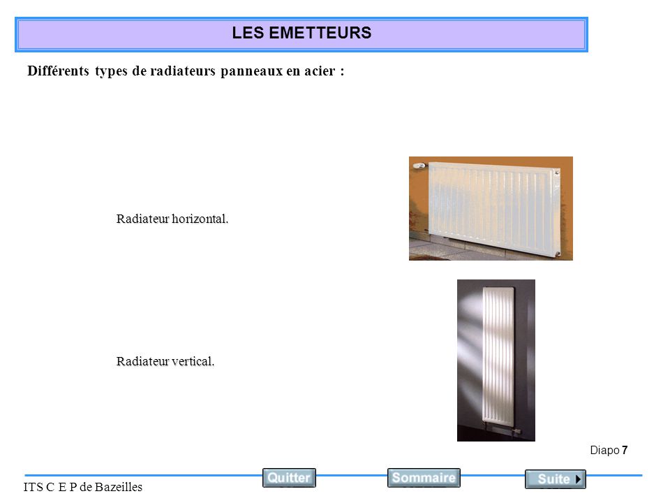 Différents types de radiateurs panneaux en acier :