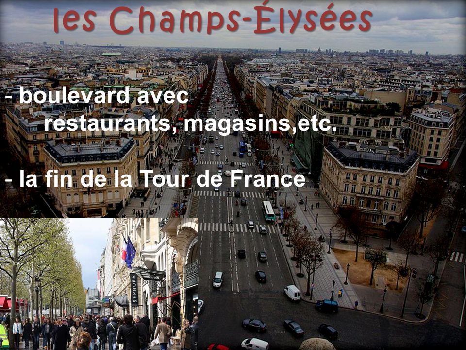 les Champs-Élysées boulevard avec restaurants, magasins,etc.