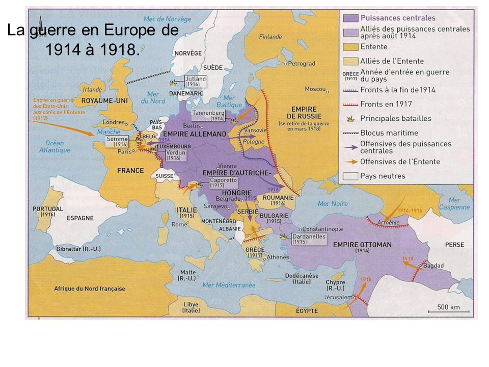 La guerre en Europe de 1914 à 1918.