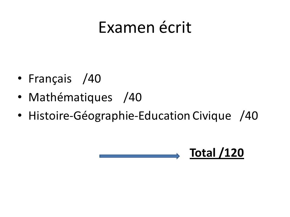Examen écrit Français /40 Mathématiques /40