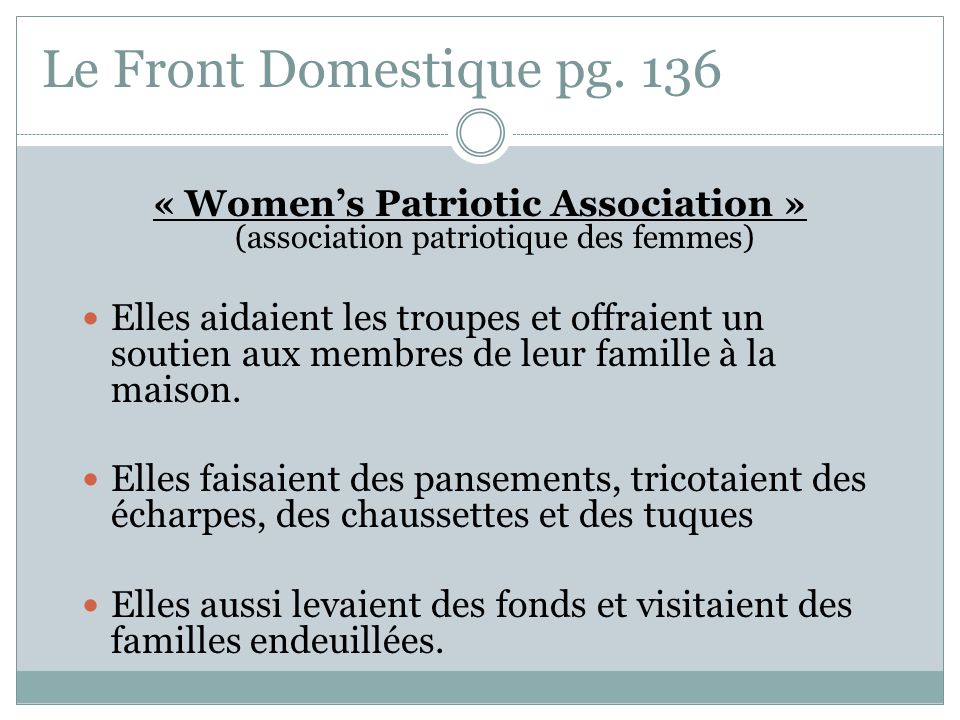 « Women’s Patriotic Association » (association patriotique des femmes)