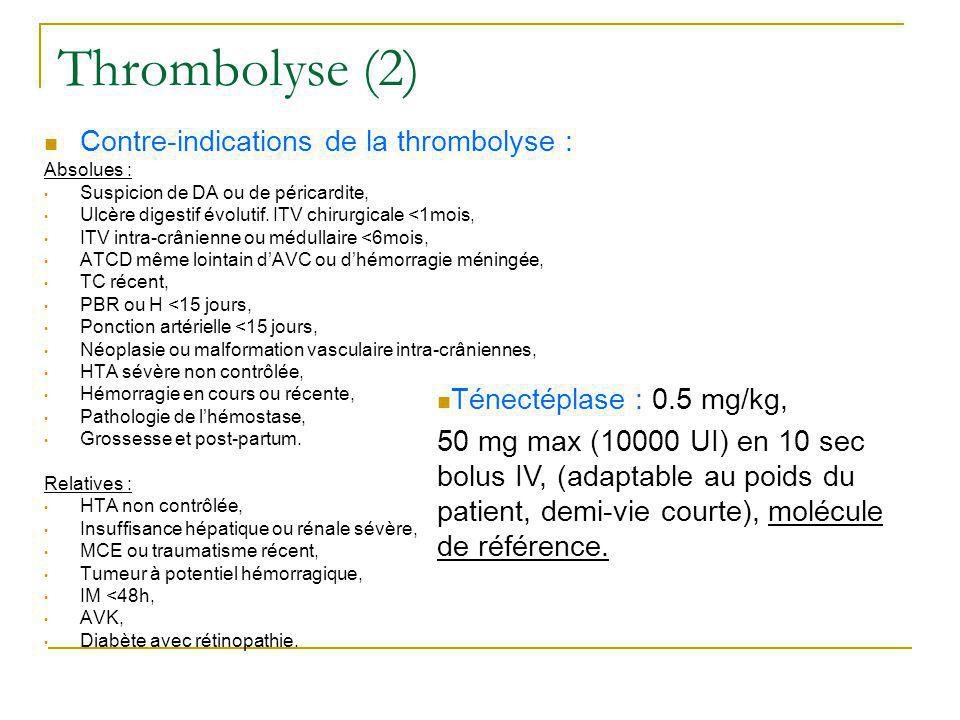 Thrombolyse (2) Contre-indications de la thrombolyse :