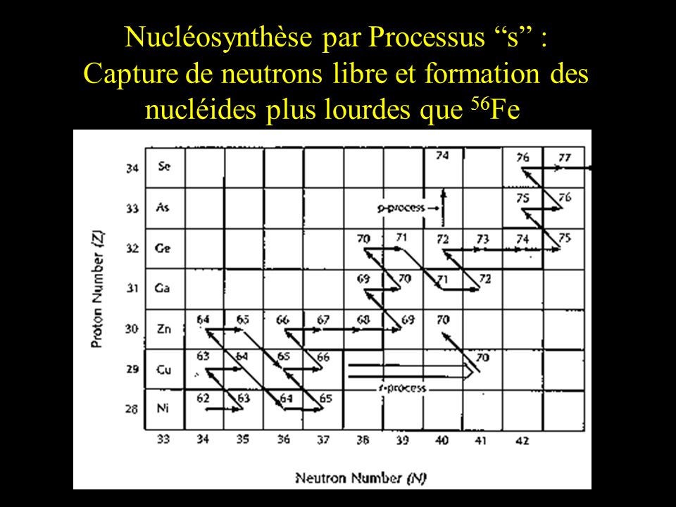Nucléosynthèse par Processus s : Capture de neutrons libre et formation des nucléides plus lourdes que 56Fe