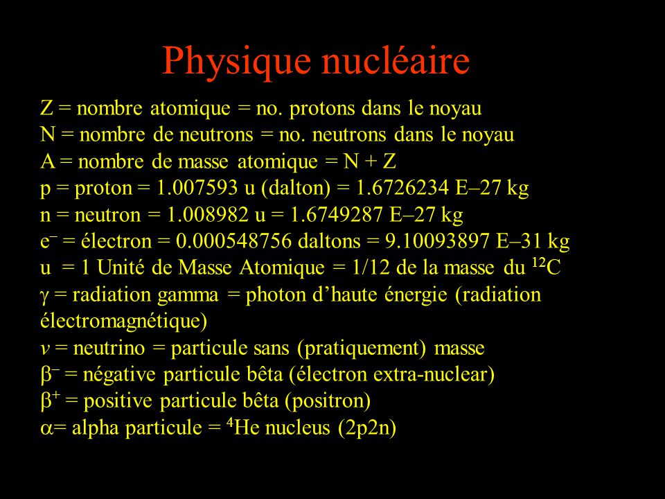 Physique nucléaire Z = nombre atomique = no. protons dans le noyau