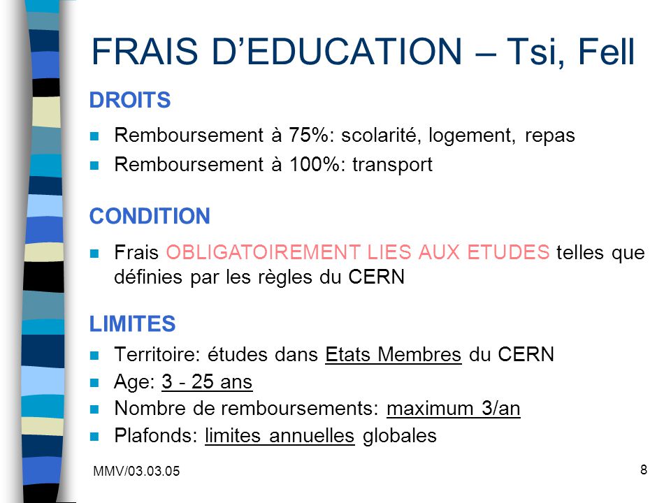 FRAIS D’EDUCATION – Tsi, Fell