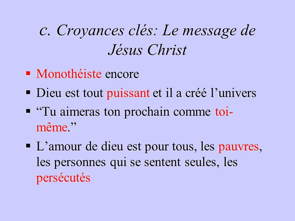 c. Croyances clés: Le message de Jésus Christ