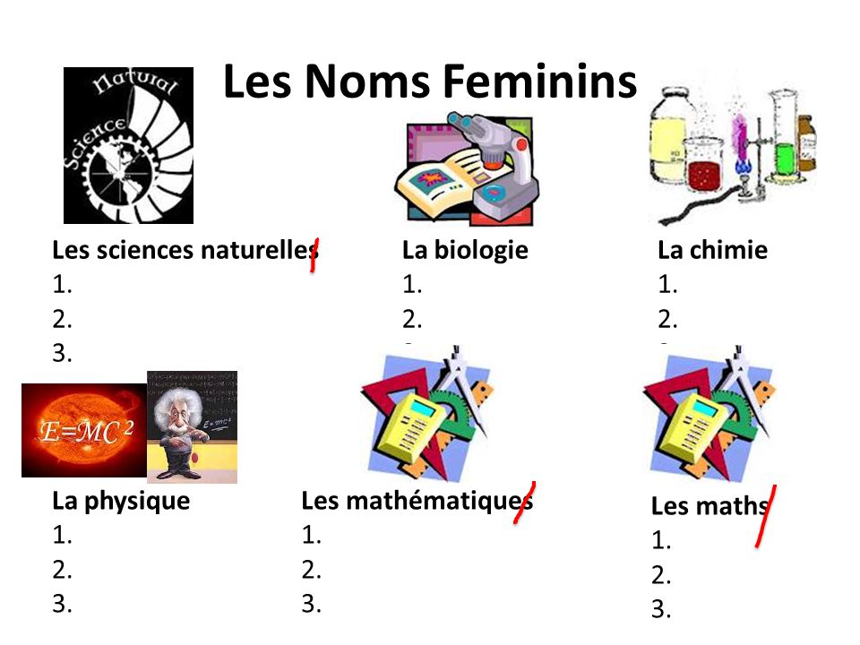 Les Noms Feminins Les sciences naturelles La biologie 1. 2.