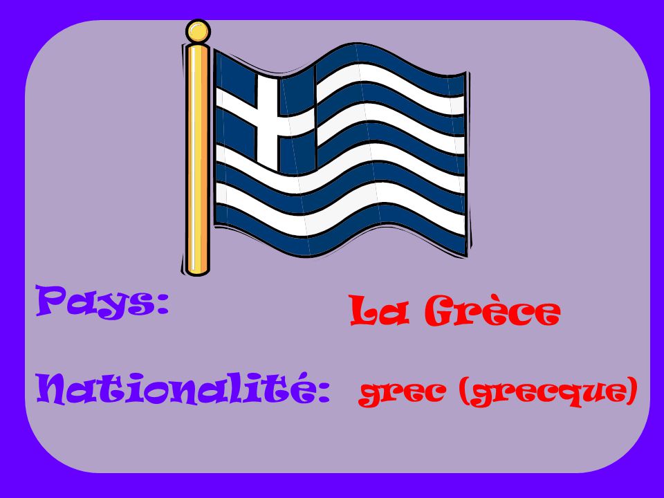 Pays: Nationalité: La Grèce grec (grecque)