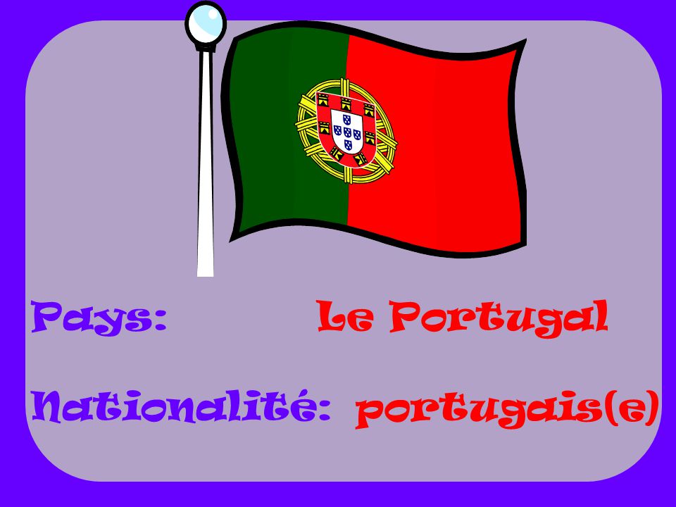 Pays: Nationalité: Le Portugal portugais(e)