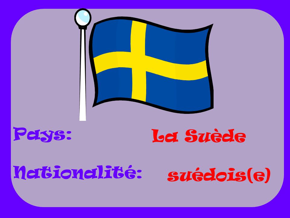Pays: Nationalité: La Suède suédois(e)