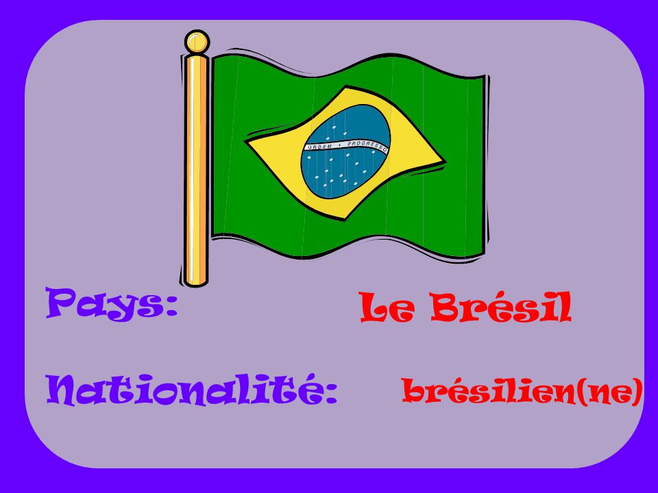 Pays: Nationalité: Le Brésil brésilien(ne)