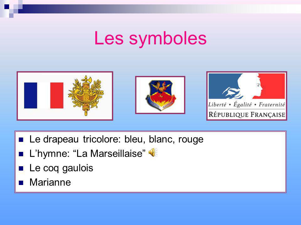 Les symboles Le drapeau tricolore: bleu, blanc, rouge