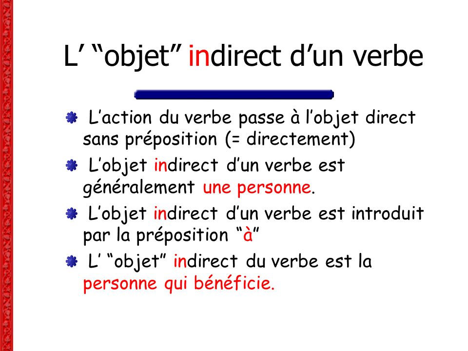 L’ objet indirect d’un verbe