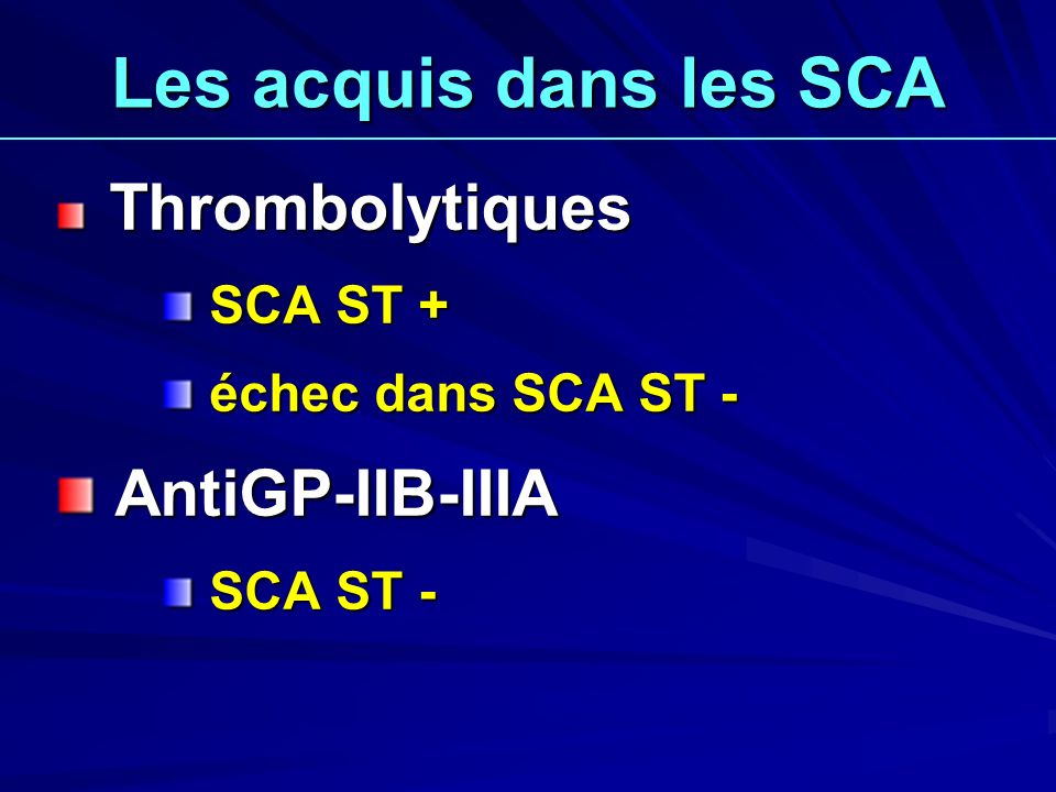 Les acquis dans les SCA AntiGP-IIB-IIIA SCA ST + échec dans SCA ST -