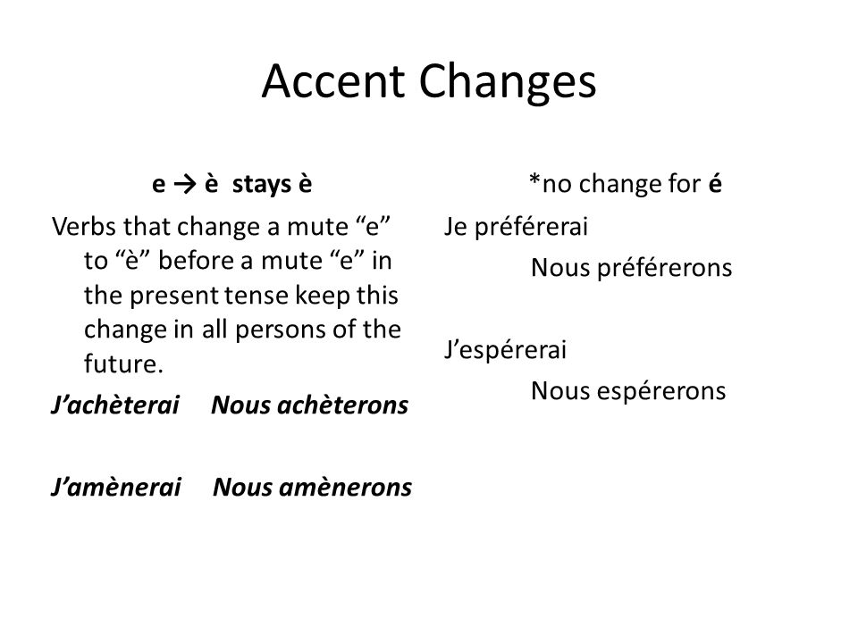 Accent Changes e → è stays è *no change for é