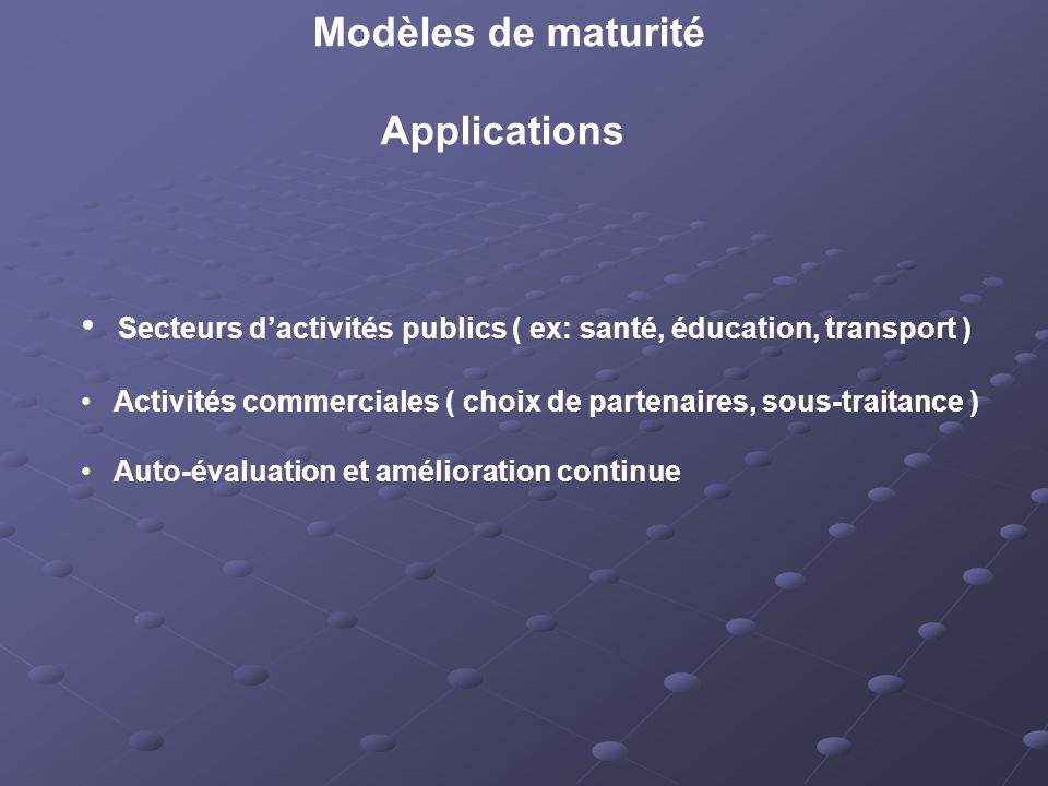 Modèles de maturité Applications