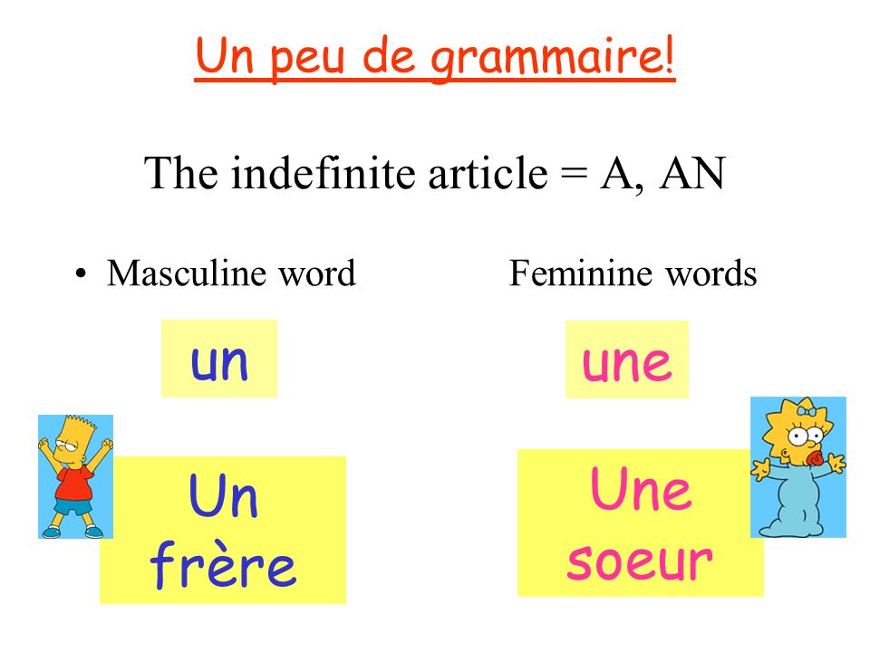 Un peu de grammaire! The indefinite article = A, AN